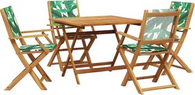vidaXL Σετ Τραπεζαρίας Κήπου 5 τεμ. Σχέδιο Φύλλων Ύφασμα/Μασίφ Πεύκου