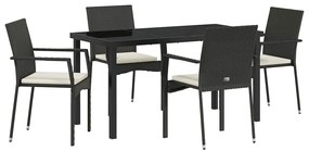 vidaXL Σέτ φαγητού για κήπο με μαξιλάρι 5 pcs Μαύρο Πολυ ράταν