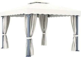 vidaXL Κιόσκι με Κουρτίνα και Φωτάκια LED Λευκό Κρεμ 3 x 3 μ.
