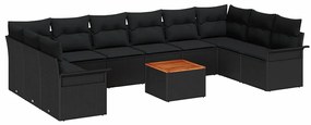 vidaXL Σετ καναπέ κήπου  11 τεμαχίων με μαξιλάρια σε μαύρο πολυράτταν