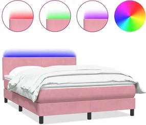 vidaXL Κρεβάτι Boxspring με Στρώμα &amp; LED ροζ 140x220 cm Βελούδινο