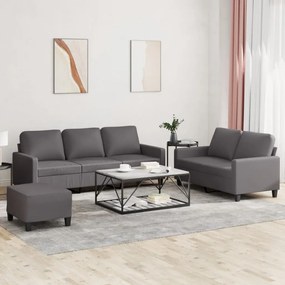 vidaXL Πολυθρόνες Σετ 3 Τεμαχίων Γκρι Συνθετικό Δέρμα με Μαξιλάρια