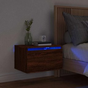 vidaXL Κομοδίνο Επιτοίχιο με Φώτα LED Καφέ Δρυς