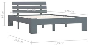 vidaXL Πλαίσιο Κρεβατιού Γκρι 140 x 200 εκ. από Μασίφ Ξύλο Πεύκου