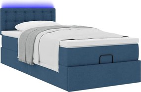 vidaXL Οθωμανικό κρεβάτι με στρώμα &amp; LEDs Μπλε 90x200 cm Ύφασμα