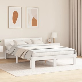 vidaXL Κρεβάτι  με Σκευοθήκη Λευκό 160x200 εκ Συμπαγές Ξύλο Πεύκου