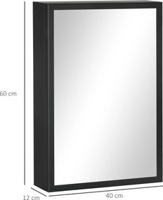 Ντουλάπι καθρέφτη, ντουλάπι μπάνιου, 3 ράφια, ανοξείδωτο, 40x12x60cm, μαύρο