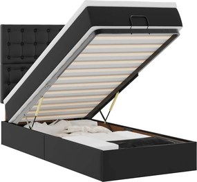 vidaXL Οθωμανικό κρεβάτι με στρώμα &amp; LEDs Μαύρο Συνθετικό δέρμα