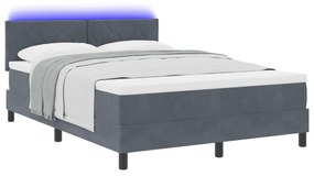 vidaXL κρεβάτι με ελατήριο και στρώμα  με LED γκρι σκούρο 140x190 εκ. Βελούδο