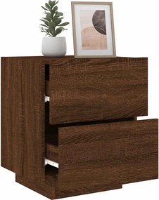 vidaXL Κομοδίνο με Φώτα LED Καφέ Δρυς Επεξεργασμένο Ξύλο