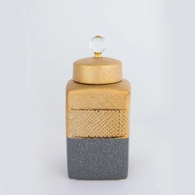 ΒΑΖO ΜΕ ΚΑΠΑΚΙ ΚΕΡΑΜΙΚΟ ΓΚΡΙ - ΧΡΥΣΟ 14.5x14.5x30cm|752-20332