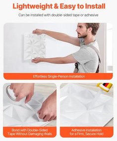 VEVOR 3D Wall Panels 33-Pack 11.81x11.81'' PVC 32 Sq.Ft Coverage Diamond White