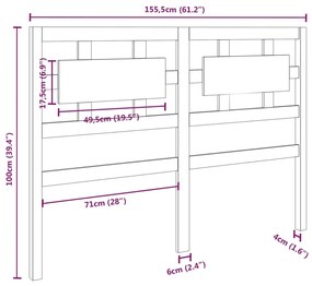 vidaXL Κεφαλάρι Κρεβατιού Μελί 155,5x4x100 εκ. Μασίφ Ξύλο Πεύκου