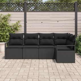 vidaXL Σετ 5 τεμαχίων καναπέ κήπου με μαξιλάρια Μαύρο Πολυ Ρατάν
