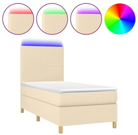 Κρεβάτι Boxspring με Στρώμα &amp; LED Κρεμ 100x200 εκ. Υφασμάτινο - Κρεμ