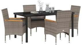 vidaXL Σέτ φαγητού για κήπο με μαξιλάρι 5 pcs Γκρι Πολυ ράταν