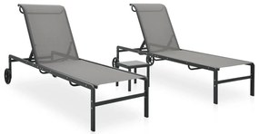 vidaXL Ξαπλώστρες 2 τεμ. από Textilene / Ατσάλι με Τραπέζι