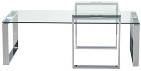Σετ τραπεζιών περιοδικών Oakland 172, Ασημί, 37x55x115cm, Γυαλί, Γωνιακός
