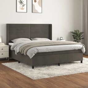 Κρεβάτι Boxspring με Στρώμα Σκούρο Γκρι 180x200 εκ. Βελούδινο - Γκρι