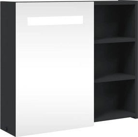 vidaXL Καθρέφτης Μπάνιου με Ντουλάπι &amp; LED Μαύρο 60 x 13 x 52 εκ.