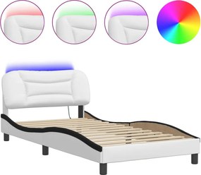 vidaXL Πλαίσιο κρεβατιού με LED χωρίς στρώμα Hvar Λευκό/Μαύρο 100x200εκ.