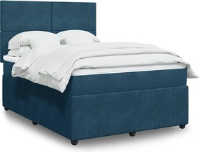 vidaXL Κρεβάτι Boxspring με Στρώμα Μπλε 160x200 εκ. Βελούδινο