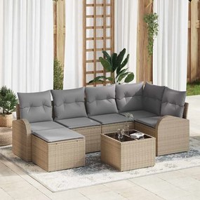 vidaXL Σετ Καναπέ Κήπου με μαξιλάρι 7 pcs Μπεζ Πολυ ράταν
