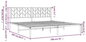 Πλαίσιο Κρεβατιού με Κεφαλάρι Μαύρο 193 x 203 εκ. Μεταλλικό - Μαύρο