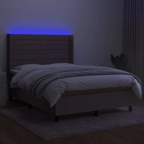 vidaXL Κρεβάτι Boxspring με Στρώμα &amp; LED Taupe 140x190 εκ. Υφασμάτινο