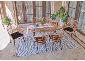 Dining Set SALSA (Τρ.160x95+2Πολ+4Καρ) Μετ.Μαύρο/Wicker Φυσικό,