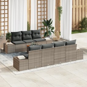 vidaXL Σετ 8 Τεμαχίων Καναπέ Κήπου με Μαξιλάρια Γκρι Πολυ Ρατάν
