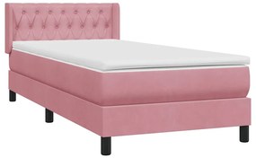 vidaXL Κρεβάτι Boxspring με Στρώμα Ροζ 100x210 εκ. Βελούδινο