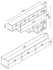Σύνθεση τηλεόρασης Damla Megapap από μελαμίνη χρώμα καρυδί - λευκό 180x29,5x29,5εκ.