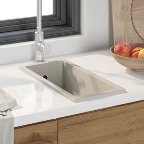 vidaXL Συγκεντρωτής Κουζίνας με Οπή Υπερχείλισης Μπεζ Γρανίτη