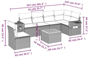 vidaXL Σετ Καναπέ Κήπου 7 τεμ. Μικτό Μπεζ Συνθετικό Ρατάν & Μαξιλάρια