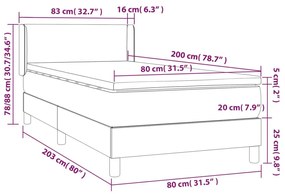 Κρεβάτι Boxspring με Στρώμα Ανοιχτό Γκρι 80x200 εκ. Βελούδινο - Γκρι