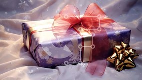 Intra Συλλεκτικό Ξύλινο Παζλ Plywood 4mm - Μωβ και χρυσό τυλιγμένο δώρο με χρυσούς φιόγκους Σε Ξύλινο Κουτί - Διαστάσεις: 10x10 cm – 25 κομμάτια