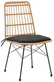 Καρέκλα Naoki rattan σε φυσική απόχρωση με μαύρο μαξιλάρι και μεταλλικό μαύρο πόδι 45x60x83εκ 45.5x59.5x89 εκ.