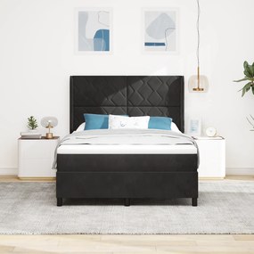 vidaXL Κρεβάτι Box Spring με Στρώμα & LED Μαύρο 160x200 εκ Βελούδο