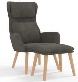 vidaXL Πολυθρόνα Relax Σκούρο Γκρι Βελούδινη με Σκαμπό