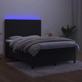 vidaXL Κρεβάτι Boxspring με Στρώμα &amp; LED Μαύρο 140x200 εκ. Βελούδινο