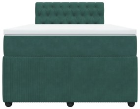 vidaXL Κρεβάτι Boxspring με Στρώμα Σκούρο Πράσινο 120x200εκ. Βελούδινο