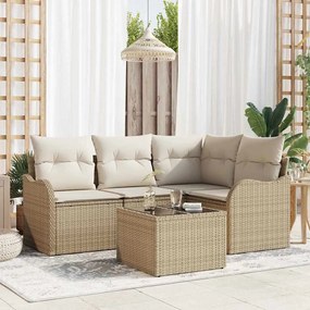 vidaXL Σετ Καναπέ Κήπου με μαξιλάρι 5 pcs Καφέ Πολυ ράταν