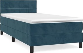 vidaXL Κρεβάτι Boxspring με Στρώμα Σκούρο Μπλε 100x200 εκ. Βελούδινο