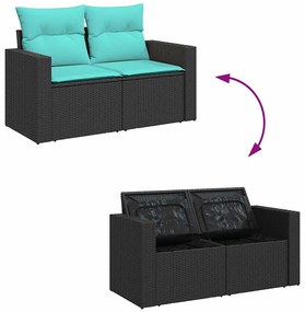 vidaXL Καναπές Σετ 7Τεμαχίων Μαύρο Συνθετικό Ρατάν με Μαξιλάρια Ακακία