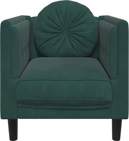 vidaXL Πολυθρόνα Σκούρο Πράσινο Βελούδινη με Μαξιλάρι