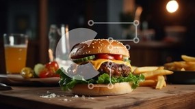 Intra Συλλεκτικό Ξύλινο Παζλ Plywood  4mm - Νόστιμο Cheeseburger και πατάτες με εκπληκτική θέα στην πόλη Σε Ξύλινο Κουτί - Διαστάσεις: 10x10 cm – 25 κομμάτια