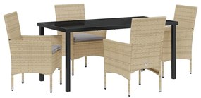 vidaXL Σέτ φαγητού για κήπο με μαξιλάρι 5 pcs Μπεζ Πολυ ράταν