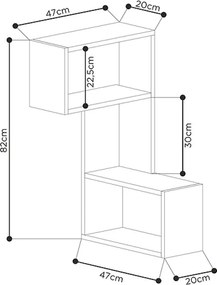 Ραφιέρα τοίχου γωνιακή Part Megapap χρώμα ανθρακί 47x20x82εκ.