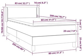 Κρεβάτι Boxspring με Στρώμα Ανοιχτό Γκρι 80x200 εκ. Υφασμάτινο - Γκρι